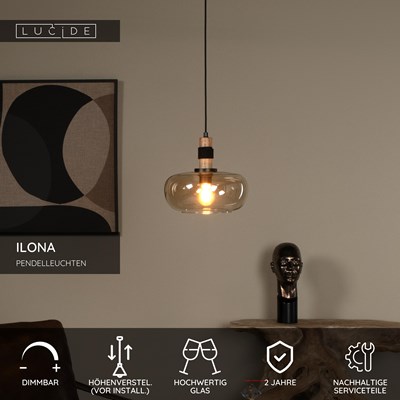 Lucide ILONA - Pendelleuchten - Ø 30 cm - 1xE27 - Amber
